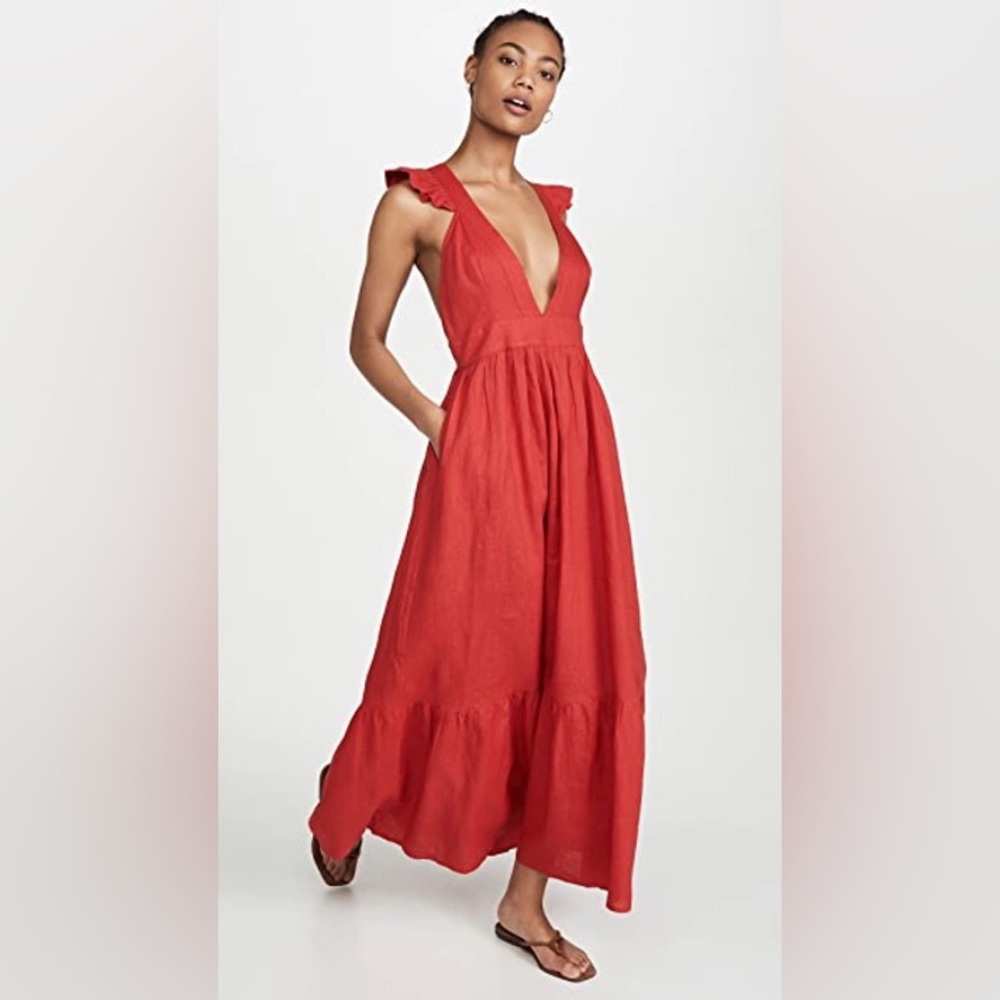 CAROLINA K Red Penelope Linen Maxi Dress